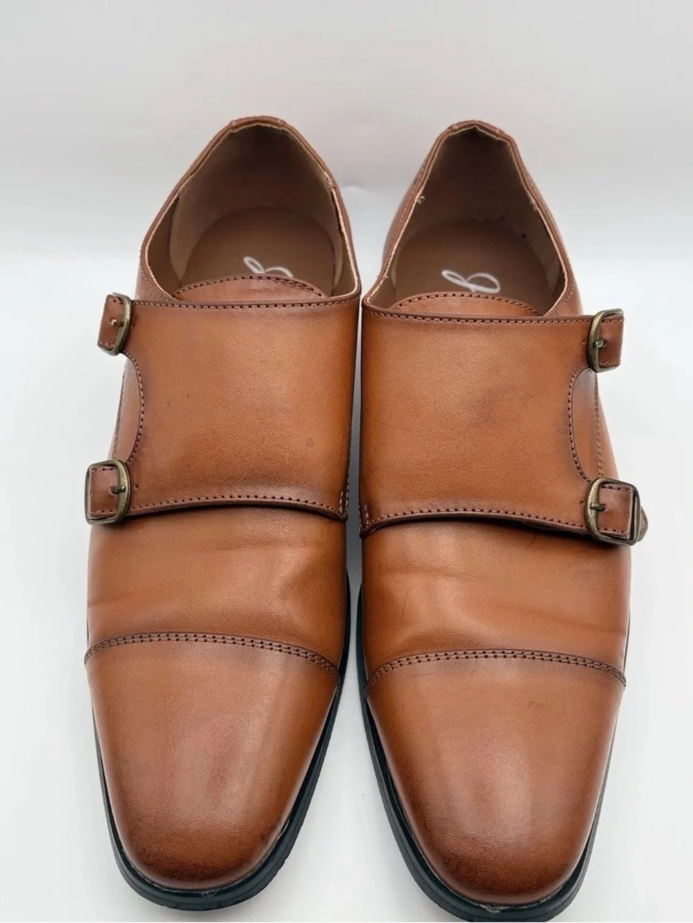 Men's Double Monk Strap Oxfords - Cognac Brown Leather